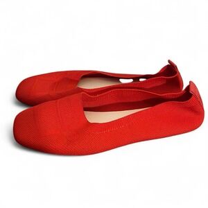 Fashion Womens Red Ballet Square Toe Knitted‎ Casual Size 8.5 Slip-on Flats